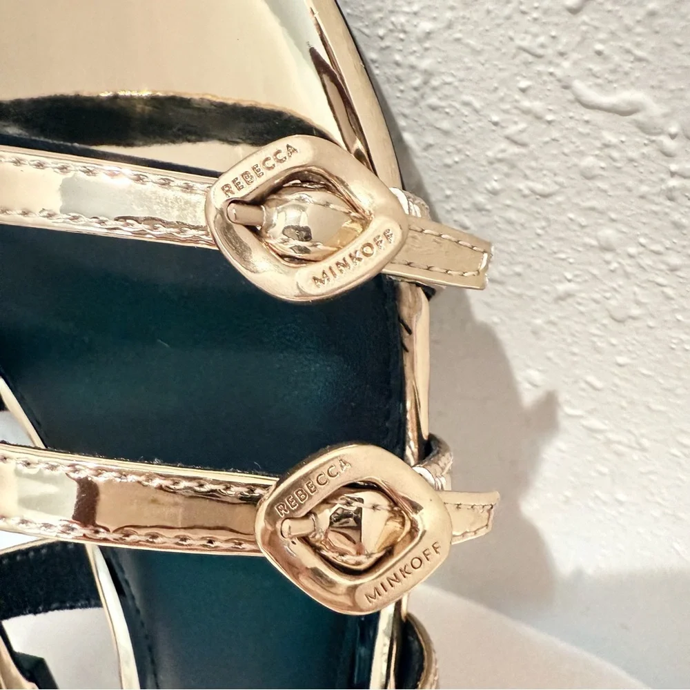 Rebecca Minkoff Gold Buckle Vegan Leather Women’s Sandals Size 7.5 NIB